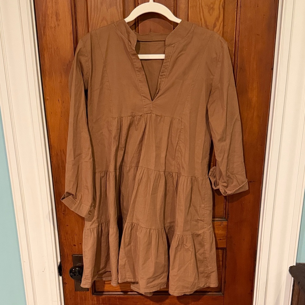Brown Tiered Long Sleeve Dress